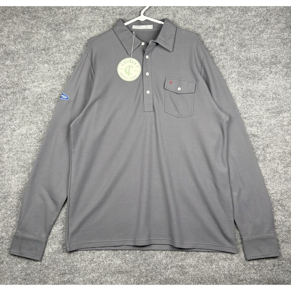 Criquet Players Shirt Mens XL Gray Pima Cotton Long Sleeve Polo Pocket NWT Emb.